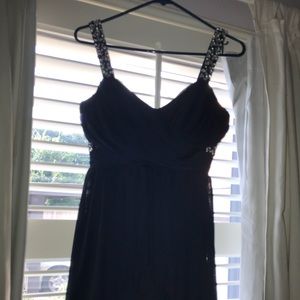 Beaded navy blue homecoming dress